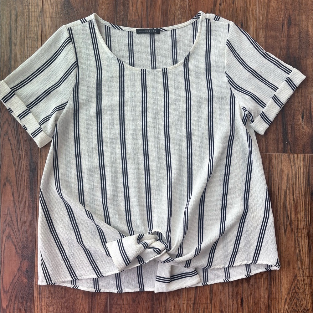 West Kei Cream Flutter Sleeve Tie Front Tee